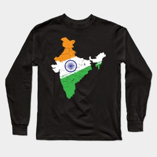 Map of India in Tricolor with Ashoka Chakra Desi Indian Long Sleeve T-Shirt